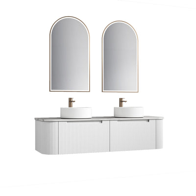 Aulic Petra Mark II 1500mm Double Bowl Wall Hung Vanity Matte White (Alpine Flat Quartz Stone Top) - Sydney Home Centre