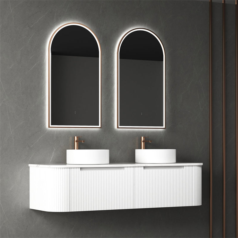 Aulic Petra Mark II 1500mm Double Bowl Wall Hung Vanity Matte White (Alpine Flat Quartz Stone Top) - Sydney Home Centre