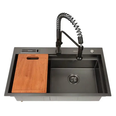 Higold Belle Luxe 1.0 Double Bowl Workstation Kitchen Sink Slide Lip Nano Coated 3mm Thick Stainless Steel Panel Anti-Scratch 820mm PVD Gunmetal - Sydney Home Centre