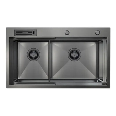 Higold Belle Luxe 1.0 Double Bowl Workstation Kitchen Sink Slide Lip Nano Coated 3mm Thick Stainless Steel Panel Anti-Scratch 820mm PVD Gunmetal - Sydney Home Centre