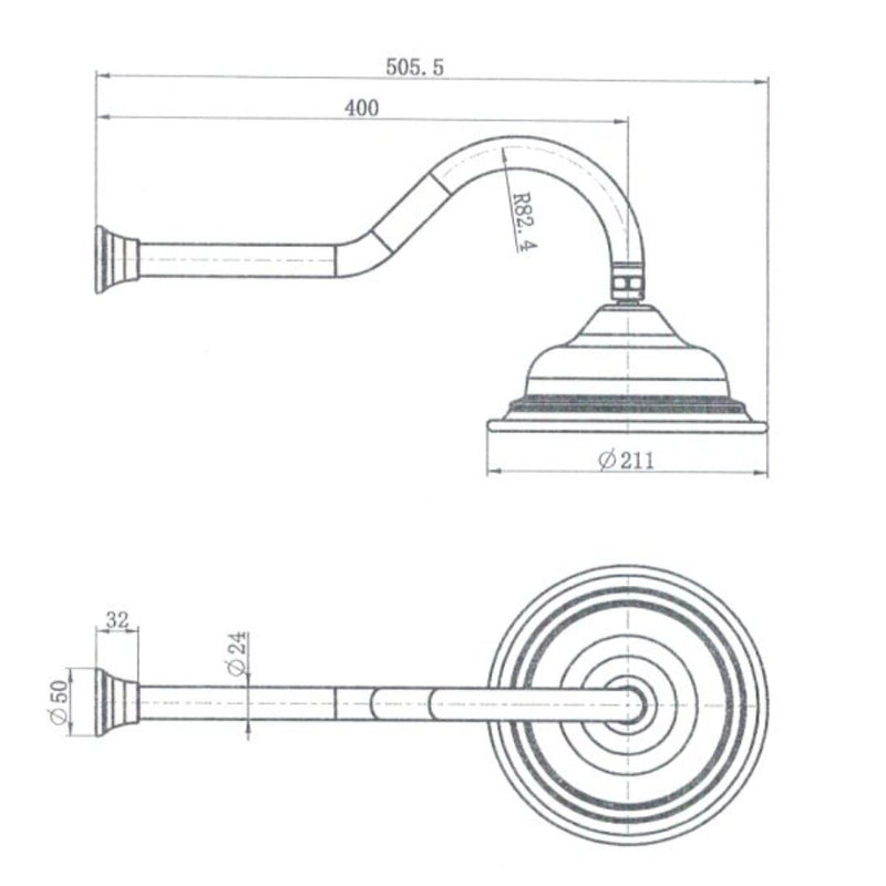 MN Bordeaux Shower Arm With Shower Head Brushed Nickel