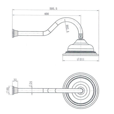 MN Bordeaux Shower Arm With Shower Head Chrome