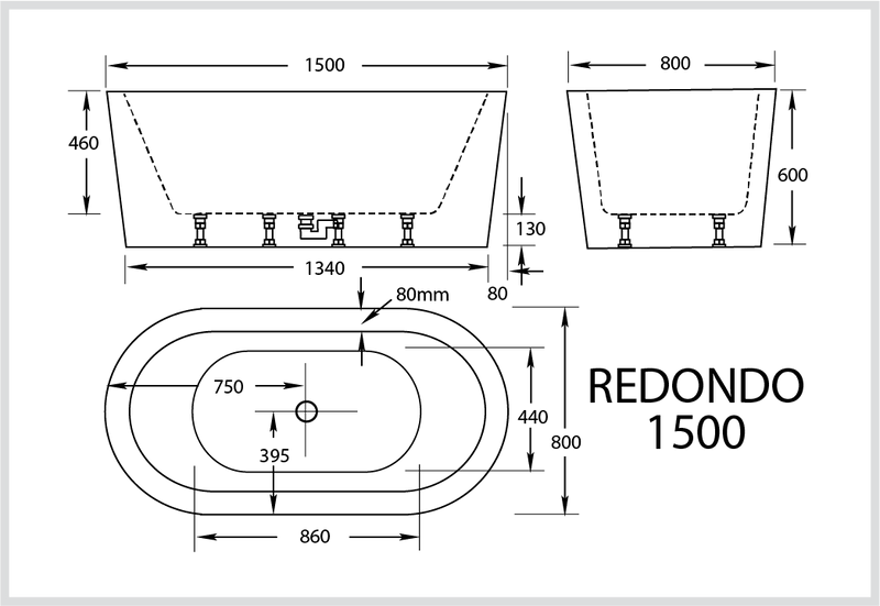 Broadway Bathroom Redondo 1500mm Spa With Hot Pump 12 Jets Black - Sydney Home Centre