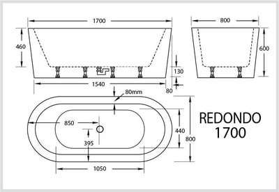 Broadway Bathroom Redondo 1700mm Bath White - Sydney Home Centre