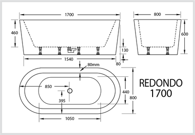 Broadway Bathroom Redondo 1700mm Spa With Hot Pump 12 Jets Black - Sydney Home Centre