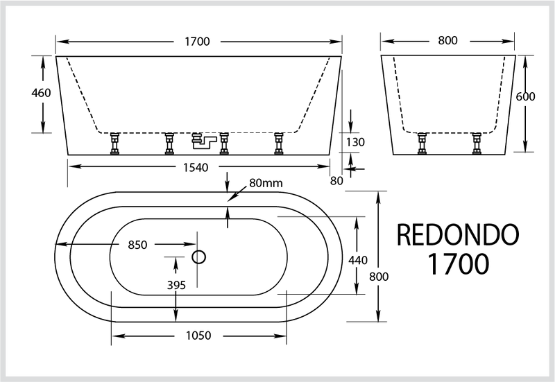 Broadway Bathroom Redondo 1700mm Spa With Hot Pump 12 Jets Black - Sydney Home Centre