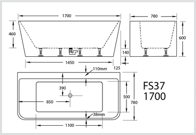 Broadway Bathroom FS37 1700mm Spa With Electronic Touch Pad 10 Jets Black - Sydney Home Centre