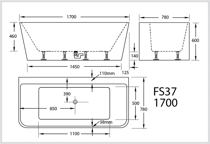 Broadway Bathroom FS37 1700mm Spa With Electronic Touch Pad 10 Jets Black - Sydney Home Centre