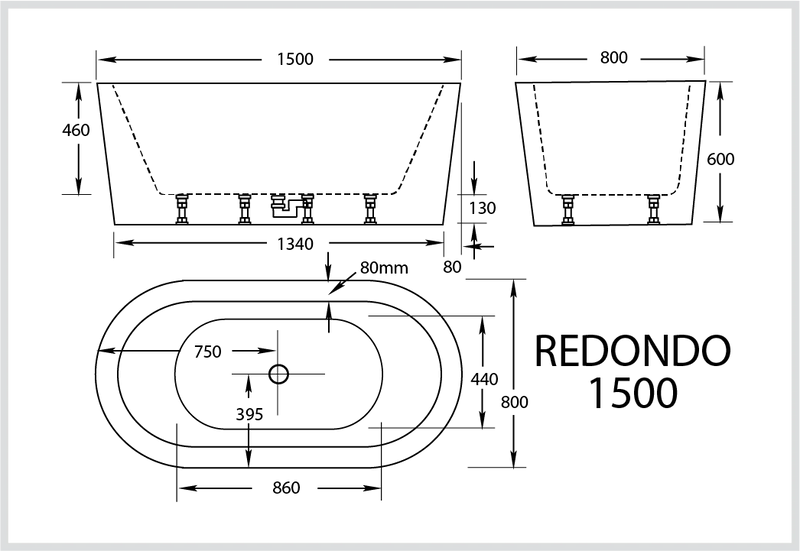 Broadway Bathroom Redondo 1500mm Spa With Electronic Touch Pad 12 Jets Black - Sydney Home Centre