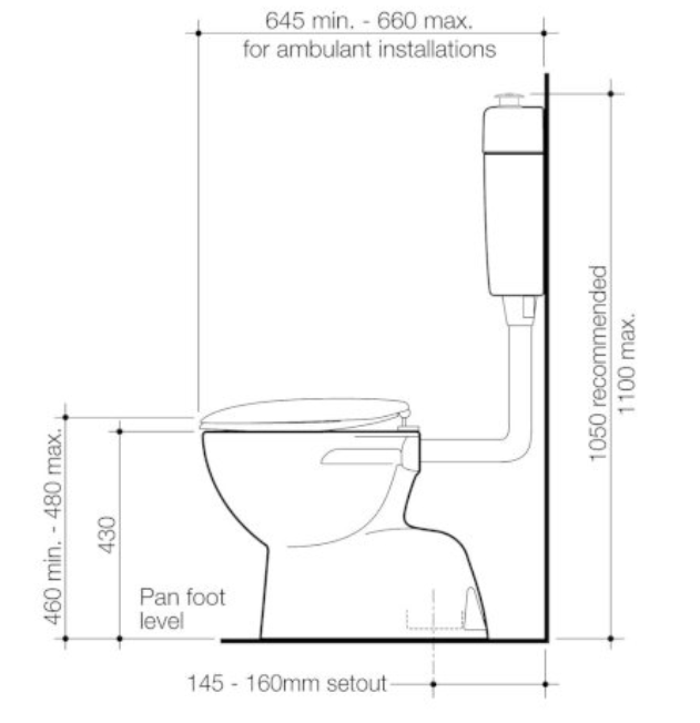 Caroma Care 200 V2 Connector S Trap Toilet Suite With Caravelle Care Double Flap Seat Sorrento Blue - Sydney Home Centre