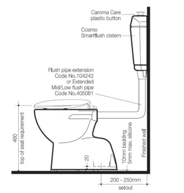 Caroma Care 200 V2 Connector S Trap Toilet Suite With Caravelle Care Single Flap Seat Anthracite Grey - Sydney Home Centre