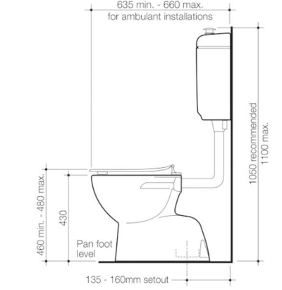 Caroma Care 400 Connector S Trap Toilet Suite With Caravelle Care Double Flap Seat Sorrento Blue - Sydney Home Centre