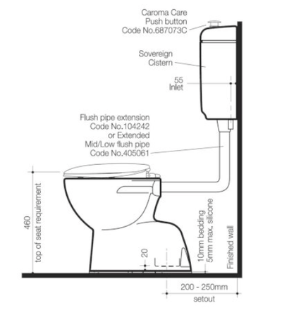 Caroma Care 400 Connector S Trap Toilet Suite With Caravelle Care Double Flap Seat White - Sydney Home Centre