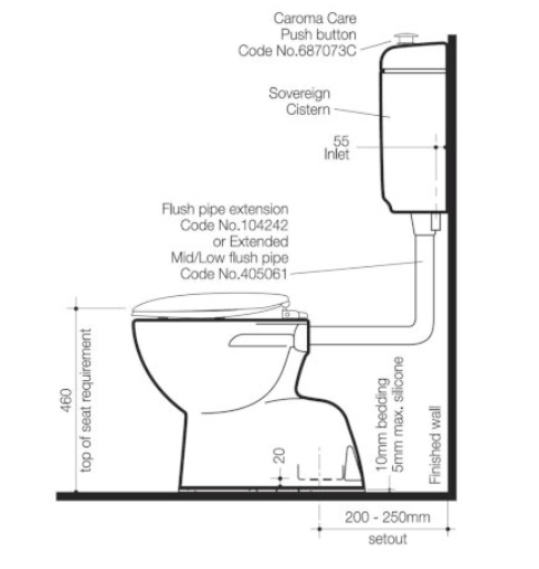 Caroma Care 400 Connector S Trap Toilet Suite With Caravelle Care Single Flap Seat White - Sydney Home Centre