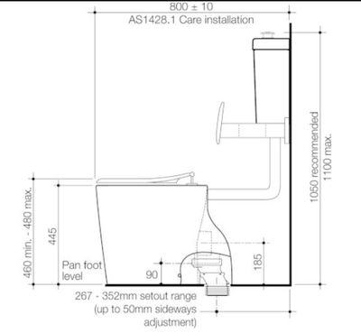 Caroma Care 610 Cleanflush Connector P Trap Suite with Backrest and Caravelle Single Flap Seat White - Sydney Home Centre