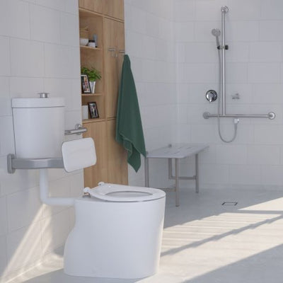 Caroma Care 610 Cleanflush Connector P Trap Suite with Backrest and Caravelle Single Flap Seat White - Sydney Home Centre