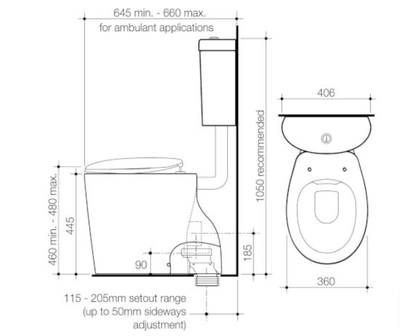 Caroma Care 610 Cleanflush Connector P Trap Suite with Caravelle Double Flap Seat Anthracite Grey - Sydney Home Centre