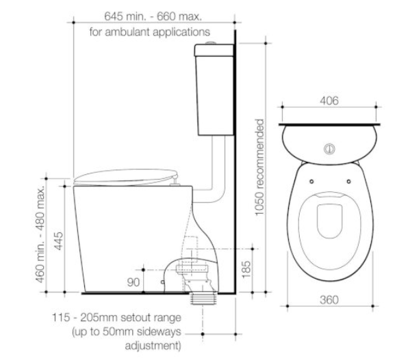 Caroma Care 610 Cleanflush Connector P Trap Suite with Caravelle Double Flap Seat White - Sydney Home Centre