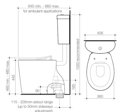 Caroma Care 610 Cleanflush Connector P Trap Suite with Caravelle Single Flap Seat Sorrento Blue - Sydney Home Centre