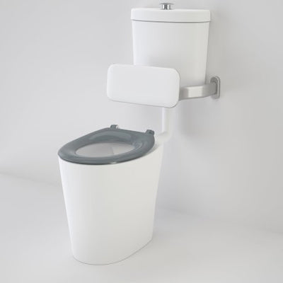 Caroma Care 610 Cleanflush Connector S Trap Suite with Backrest and Caravelle Single Flap Seat Anthracite Grey - Sydney Home Centre