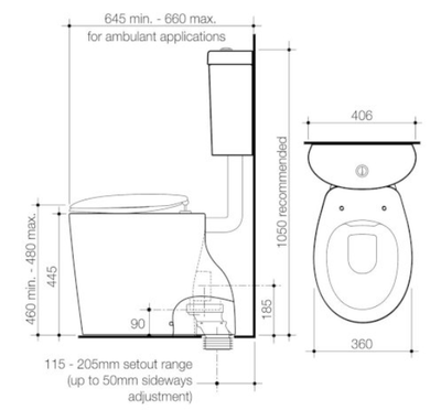 Caroma Care 610 Cleanflush Connector S Trap Suite with Caravelle Double Flap Seat White - Sydney Home Centre