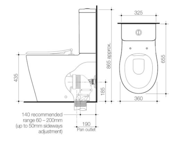 Caroma Care 660 Ambulant Cleanflush Easy Height BI Suite with Single Flap Seat White with GermGard® - Sydney Home Centre