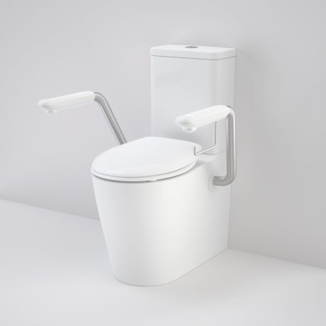 Caroma Care 660 Cleanflush Wall Faced Close Couple Easy Height BI Suite with Armrests and Caravelle Double Flap Seat White - Sydney Home Centre