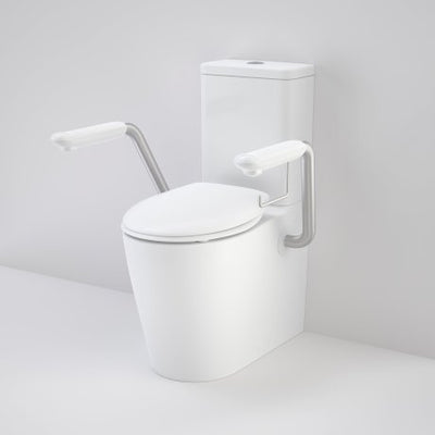 Caroma Care 660 Cleanflush Wall Faced Close Coupled Easy Height BE Suite with Armrests and Caravelle Double Flap Seat White with GermGard® - Sydney Home Centre