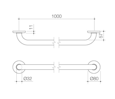 Caroma Care Support Grab Rail 1000mm Straight - Brushed Nickel - Sydney Home Centre