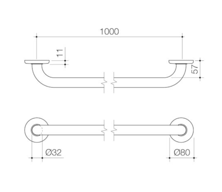 Caroma Care Support Grab Rail 1000mm Straight - Brushed Nickel - Sydney Home Centre