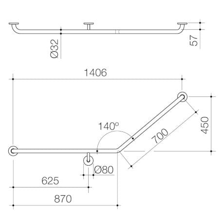 Caroma Care Support Grab Rail 140 Degree Angled - Left Hand Side - 870mm x 700mm - Matte Black - Sydney Home Centre