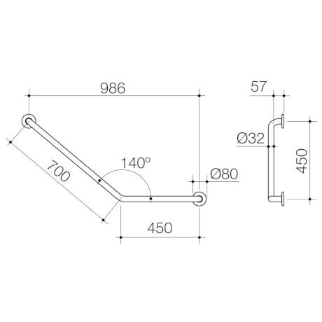 Caroma Care Support Grab Rail 140 Degree Angled - Right Hand Side - 450mm x 700mm - Matte Black - Sydney Home Centre