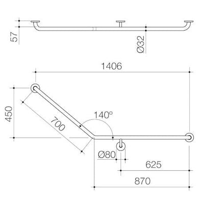 Caroma Care Support Grab Rail 140 Degree Angled - Right Hand Side - 870mm x 700mm - Stainless Steel - Sydney Home Centre