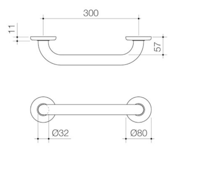 Caroma Care Support Grab Rail 300mm Straight - Brushed Nickel - Sydney Home Centre