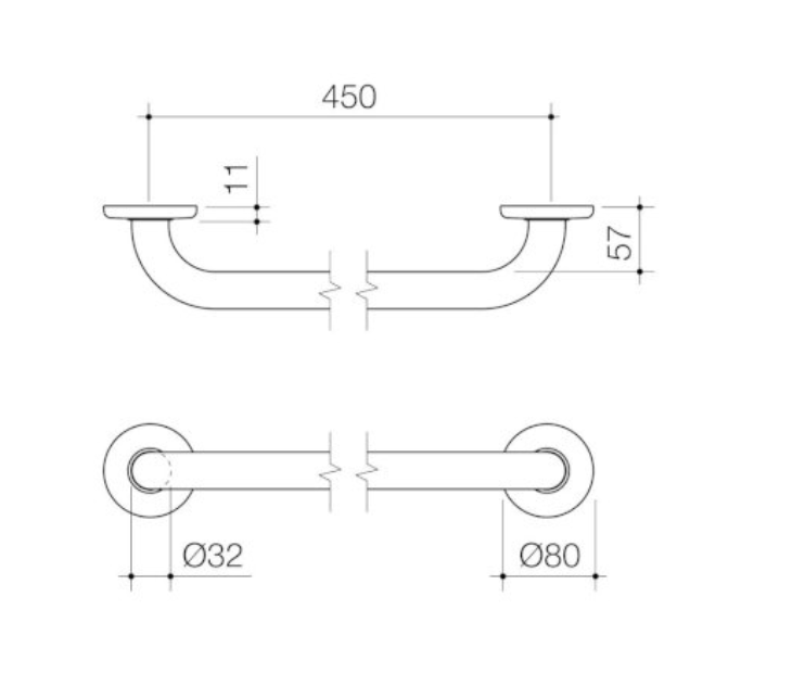 Caroma Care Support Grab Rail 450mm Straight - Brushed Nickel - Sydney Home Centre