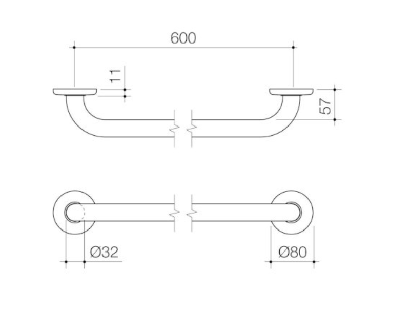 Caroma Care Support Grab Rail 600mm Straight - Brushed Nickel - Sydney Home Centre