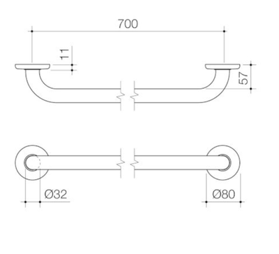 Caroma Care Support Grab Rail 700mm Straight - Stainless Steel - Sydney Home Centre