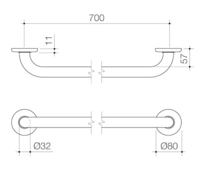 Caroma Care Support Grab Rail 700mm Straight - Stainless Steel - Sydney Home Centre