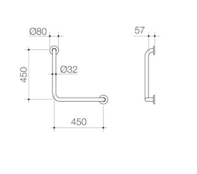 Caroma Care Support Grab Rail 90 Degree Angled 450mm x 450mm - Brushed Nickel - Sydney Home Centre