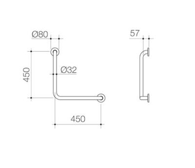 Caroma Care Support Grab Rail 90 Degree Angled 450mm x 450mm - Matte Black - Sydney Home Centre