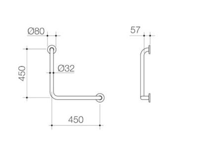 Caroma Care Support Grab Rail 90 Degree Angled 450mm x 450mm - Stainless Steel - Sydney Home Centre