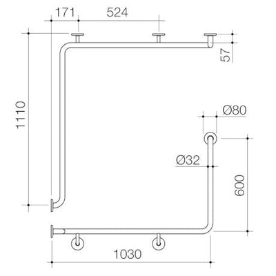 Caroma Care Support Grab Rail 90 Degree Angled - Left Hand Side - 1110mm x 1030mm x 600mm - Matte Black - Sydney Home Centre