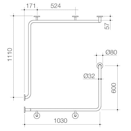 Caroma Care Support Grab Rail 90 Degree Angled - Left Hand Side - 1110mm x 1030mm x 600mm - Matte Black - Sydney Home Centre