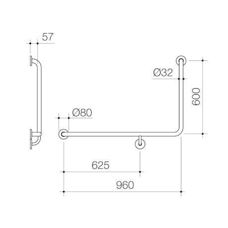 Caroma Care Support Grab Rail 90 Degree Angled - Left Hand Side - 960mm x 600mm - Brushed Nickel - Sydney Home Centre