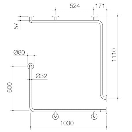 Caroma Care Support Grab Rail 90 Degree Angled - Right Hand Side - 1110mm x 1030mm x 600mm - Brushed Nickel - Sydney Home Centre