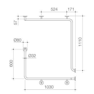 Caroma Care Support Grab Rail 90 Degree Angled - Right Hand Side - 1110mm x 1030mm x 600mm - Matte Black - Sydney Home Centre