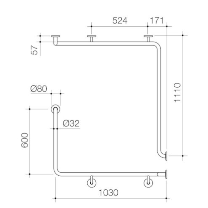 Caroma Care Support Grab Rail 90 Degree Angled - Right Hand Side - 1110mm x 1030mm x 600mm - Matte Black - Sydney Home Centre