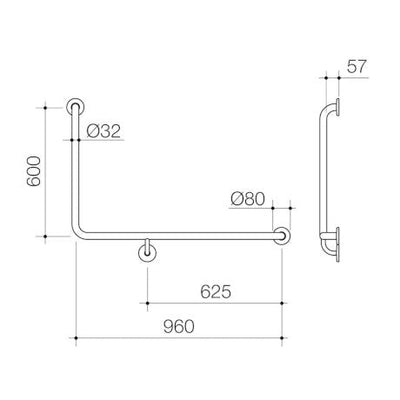 Caroma Care Support Grab Rail 90 Degree Angled - Right Hand Side - 960mm x 600mm - Brushed Nickel - Sydney Home Centre