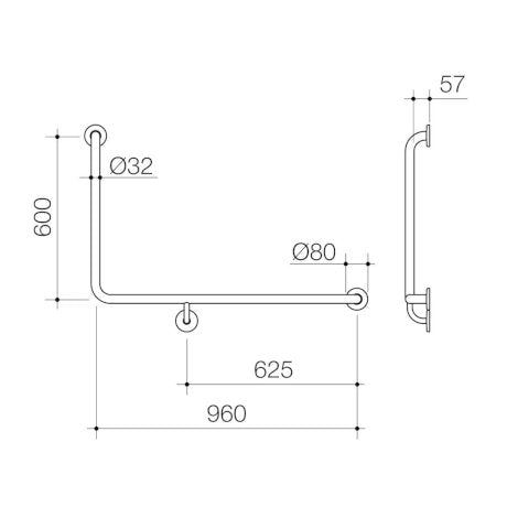 Caroma Care Support Grab Rail 90 Degree Angled - Right Hand Side - 960mm x 600mm - Brushed Nickel - Sydney Home Centre