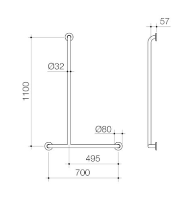 Caroma Care Support T - Bar Grab Rail - Left Hand Side - 1100mm x 700mm - Matte Black - Sydney Home Centre